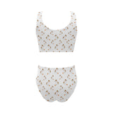 Jack Russel Pattern Print Design 05 Chest Bowknot High Waisted Bikini Swimsuit