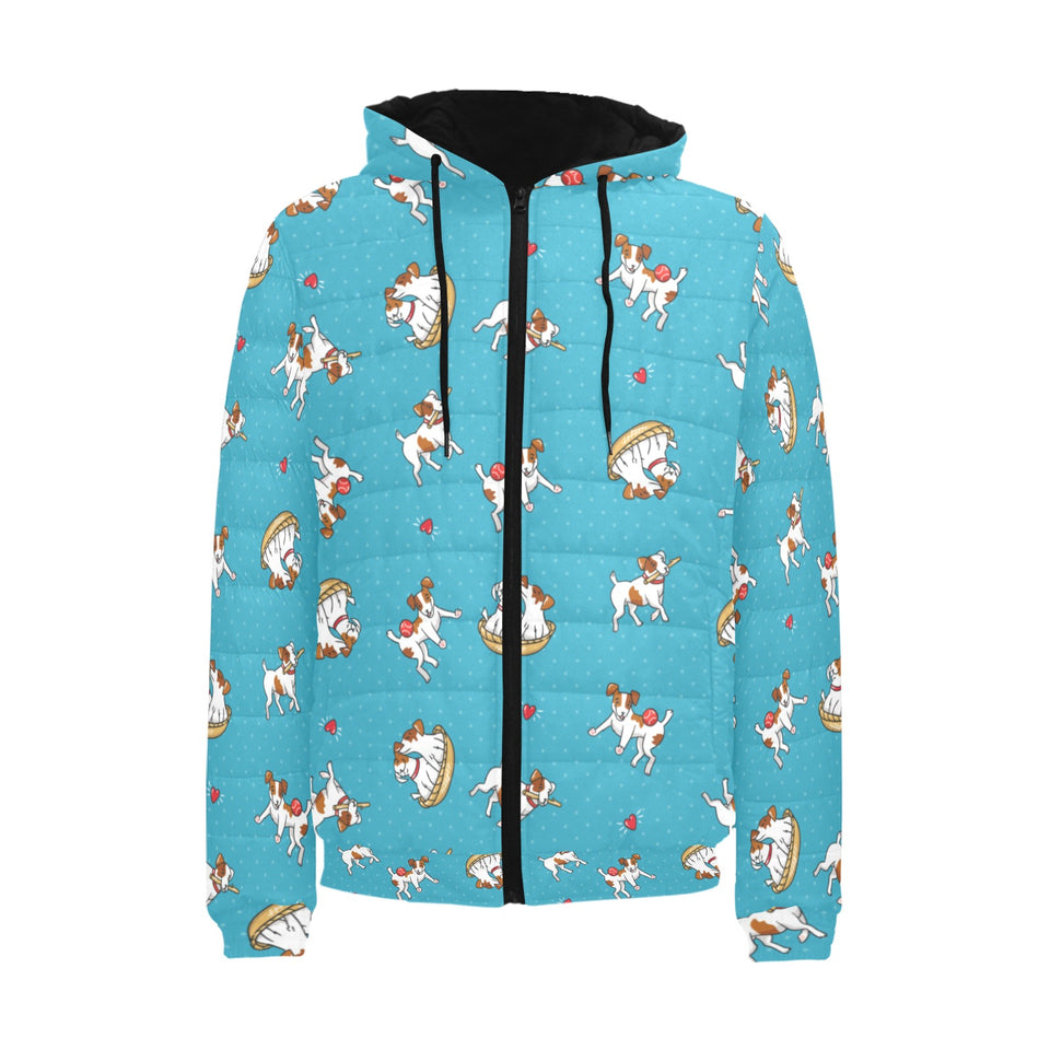 Jack Russel Pattern Print Design 03 Men's Padded Hooded Jacket