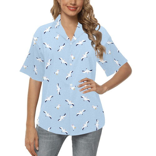 Seagull Pattern Print Design 02 Women's All Over Print Hawaiian Shirt