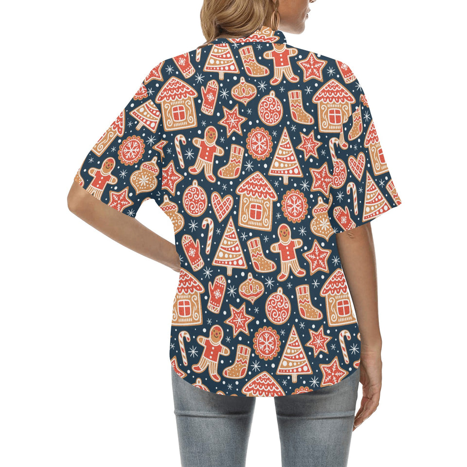 Christmas gingerbread cookie pattern Women's All Over Print Hawaiian Shirt