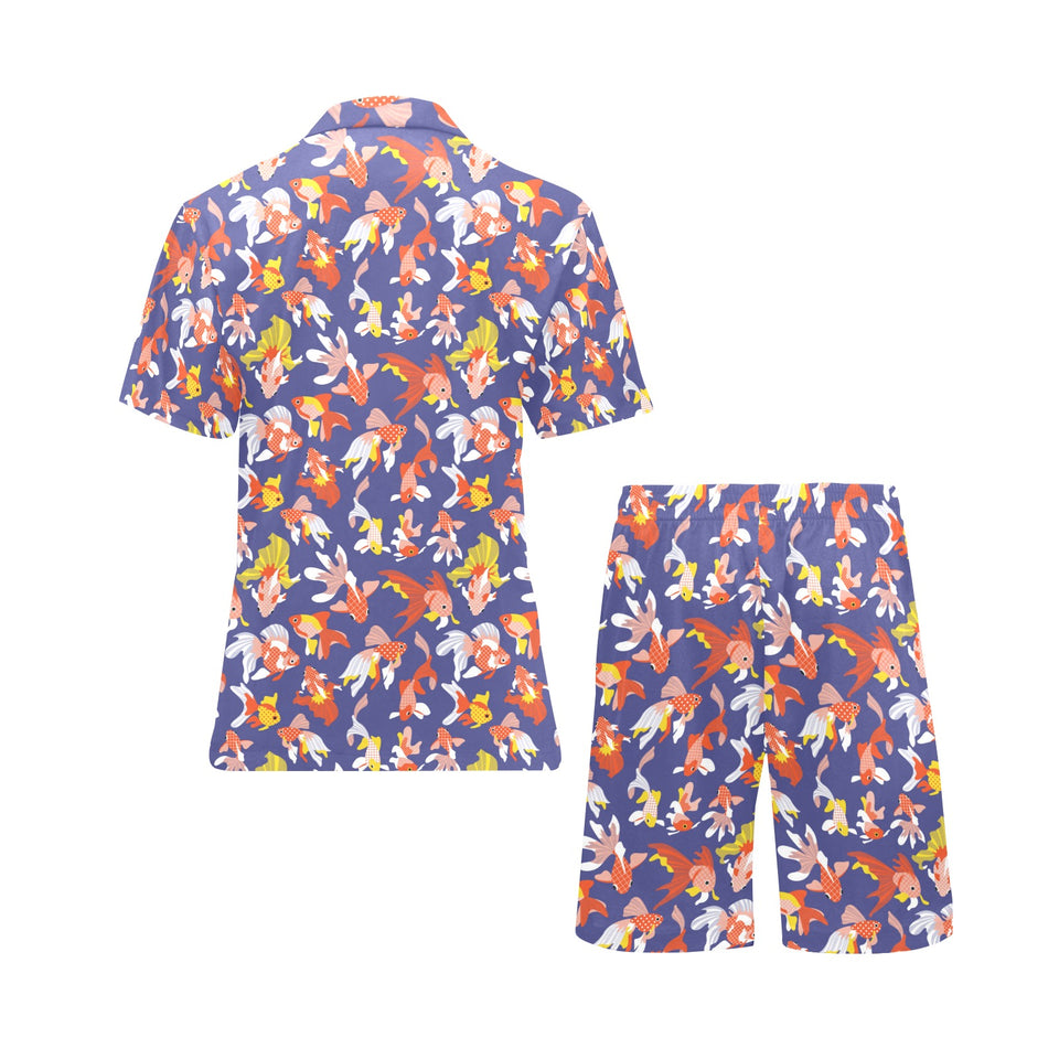 Goldfish Pattern Print Design 04 Men's V-Neck Short Pajama Set