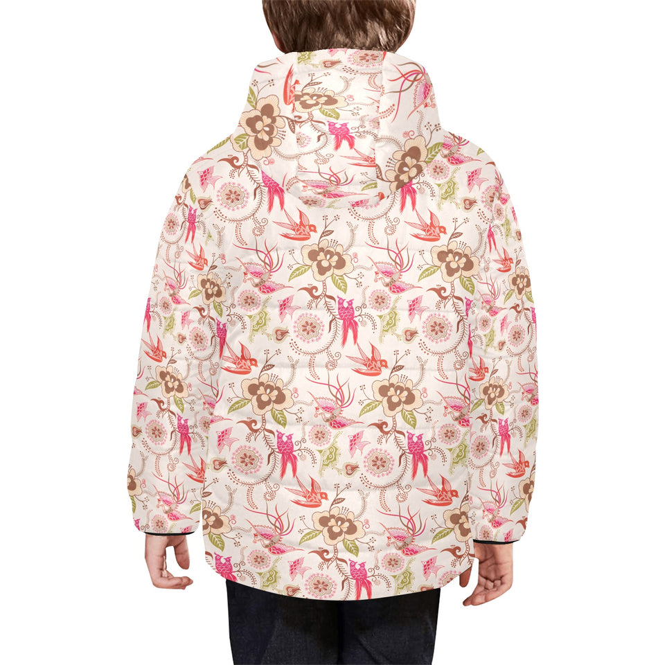 Swallow Pattern Print Design 01 Kids' Boys' Girls' Padded Hooded Jacket