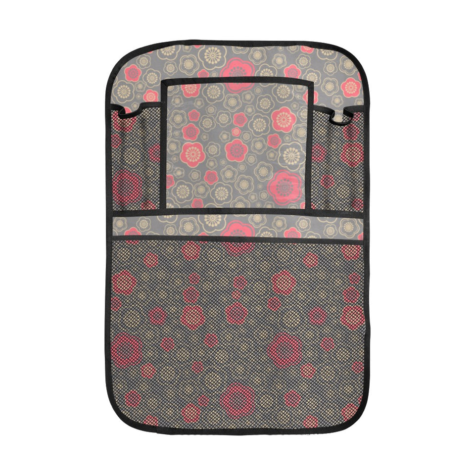 Red gold Sakura cherry blossom gray background Car Seat Back Organizer