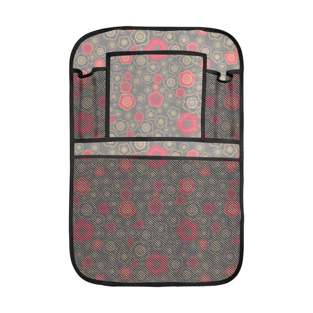 Red gold Sakura cherry blossom gray background Car Seat Back Organizer