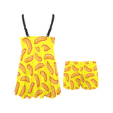 Sausage Pattern Print Design 01 Chest Sexy Pleated Two Piece Swim Dress