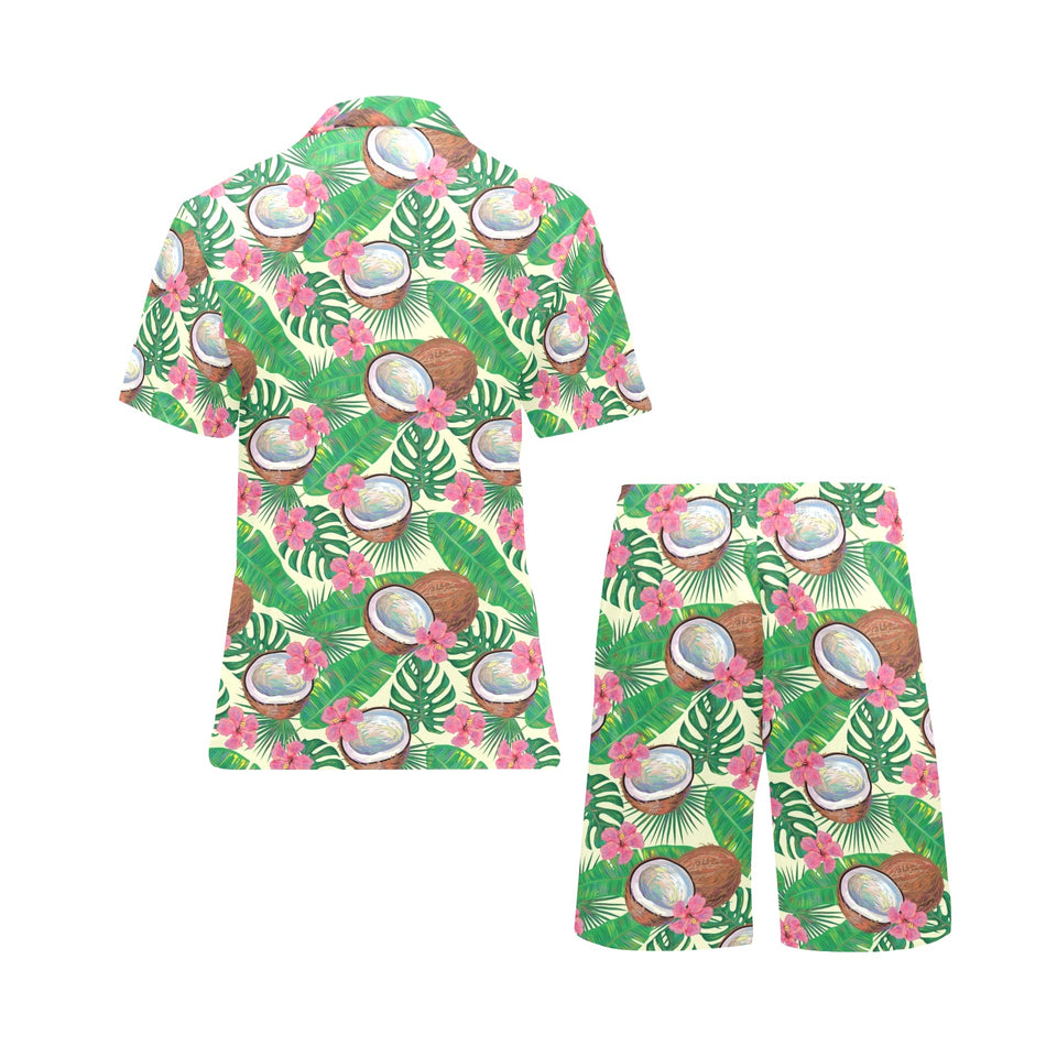 Coconut Pattern Print Design 01 Men's V-Neck Short Pajama Set
