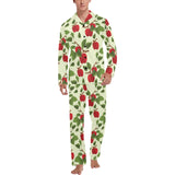 Red apples leaves pattern Men's Long Pajama Set