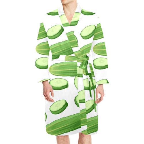 cucumber whole slices pattern Men's Long Sleeve Belted Night Robe