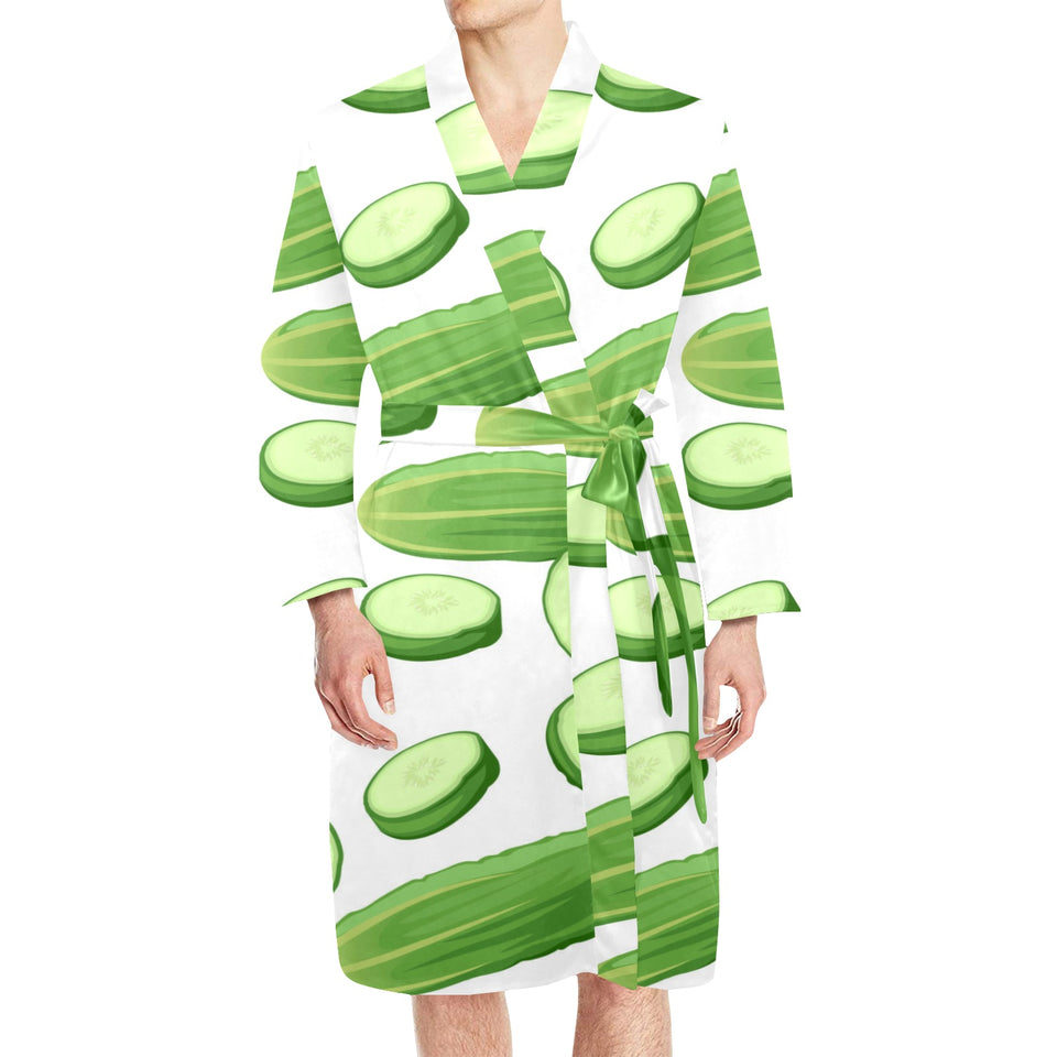 cucumber whole slices pattern Men's Long Sleeve Belted Night Robe