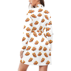 Clown Fish Pattern Print Design 03 Women's Long Sleeve Belted Night Robe