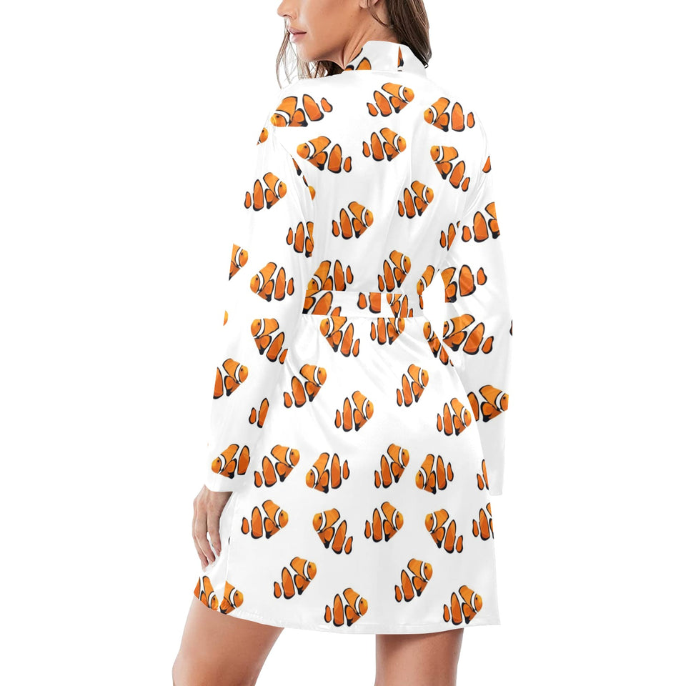 Clown Fish Pattern Print Design 03 Women's Long Sleeve Belted Night Robe