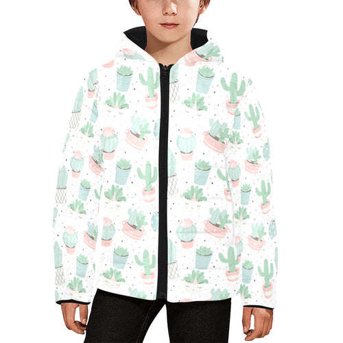 Pastel color cactus pattern Kids' Boys' Girls' Padded Hooded Jacket