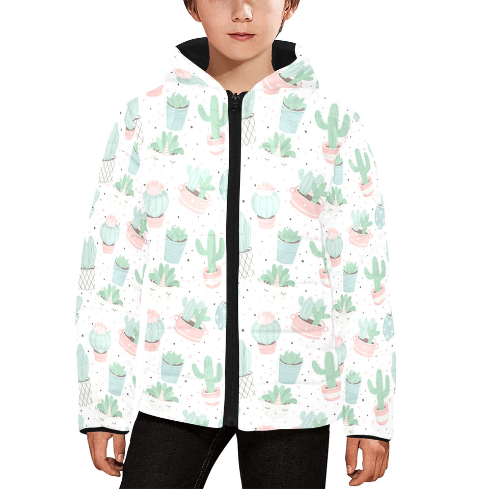 Pastel color cactus pattern Kids' Boys' Girls' Padded Hooded Jacket