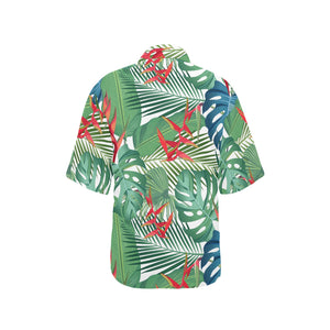 heliconia palm and monstera  leaves pattern Women's All Over Print Hawaiian Shirt