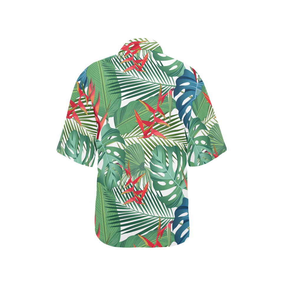 heliconia palm and monstera  leaves pattern Women's All Over Print Hawaiian Shirt