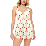 Golden Retriever Pattern Print Design 01 Chest Sexy Pleated Two Piece Swim Dress