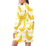 Banana pattern blackground Women's Long Sleeve Belted Night Robe