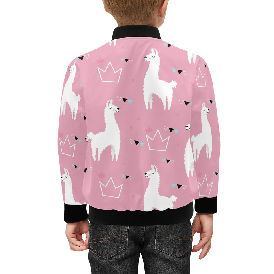 Llama Alpaca pink background Kids' Boys' Girls' Bomber Jacket
