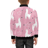 Llama Alpaca pink background Kids' Boys' Girls' Bomber Jacket