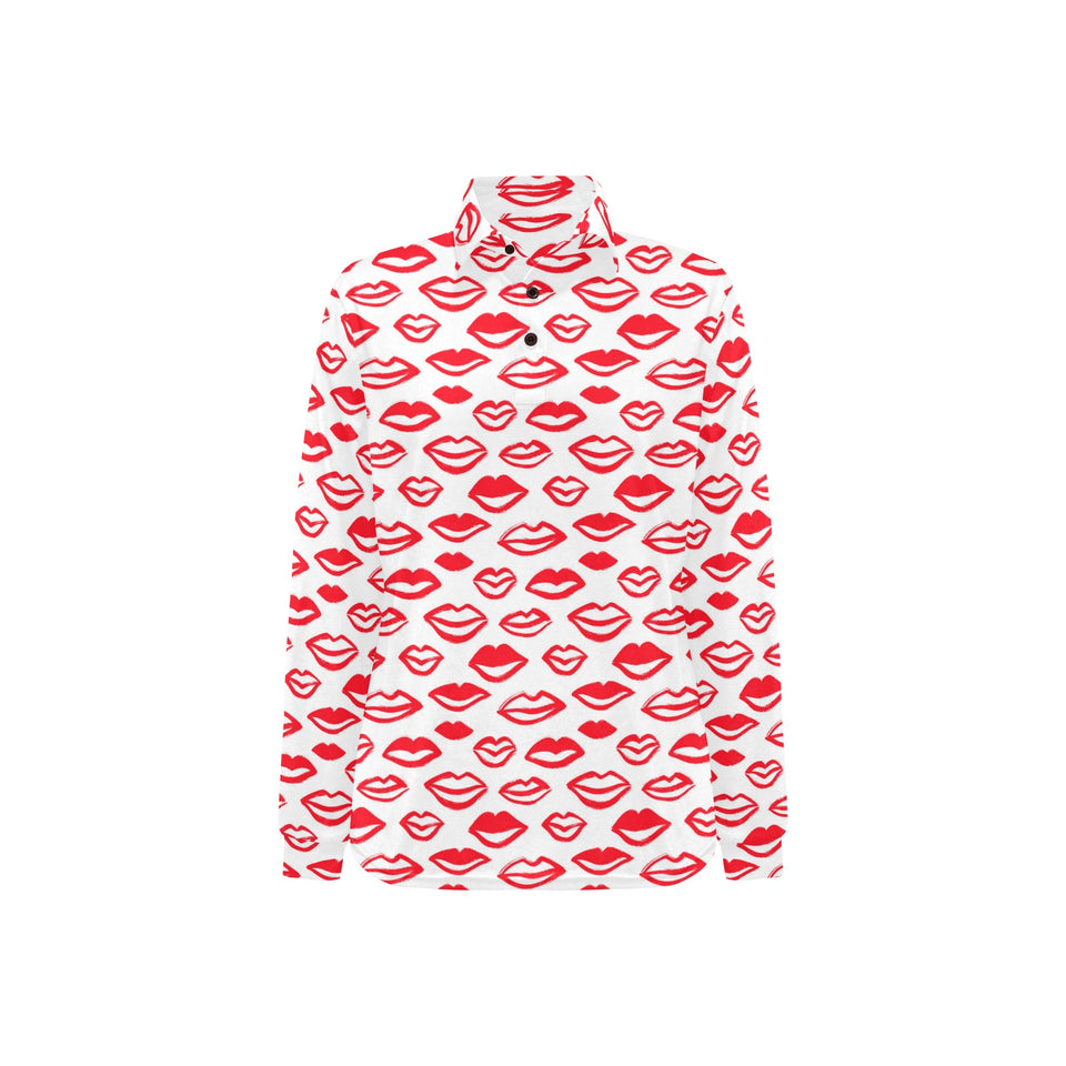 Lips Pattern Print Design 05 Women's Long Sleeve Polo Shirt