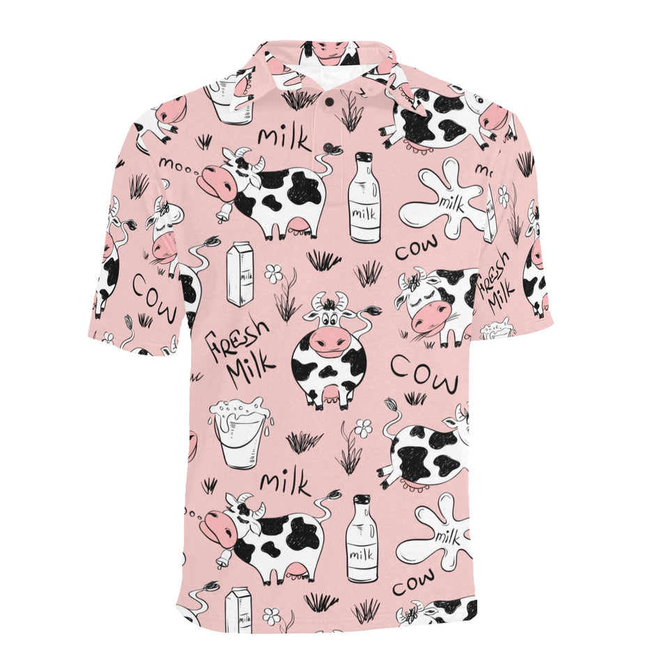 Cows milk product pink background Men's All Over Print Polo Shirt