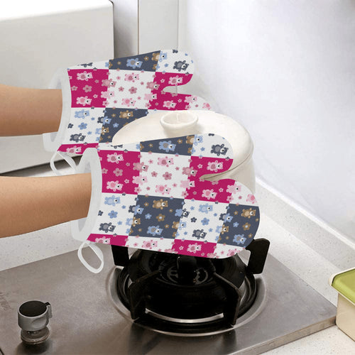Teddy Bear Pattern Print Design 03 Heat Resistant Oven Mitts