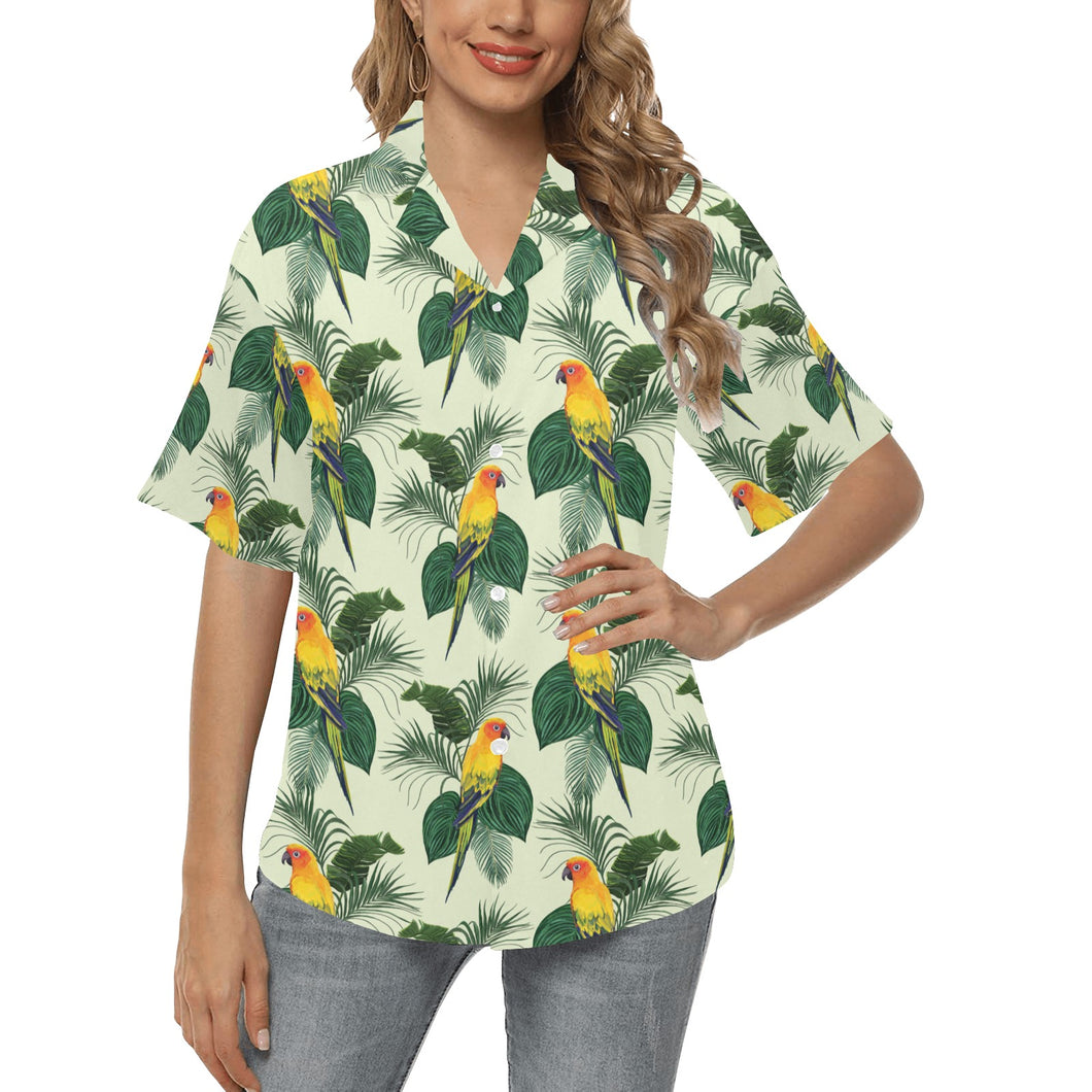 Beautiful parrot palm leaves pattern Women's All Over Print Hawaiian Shirt