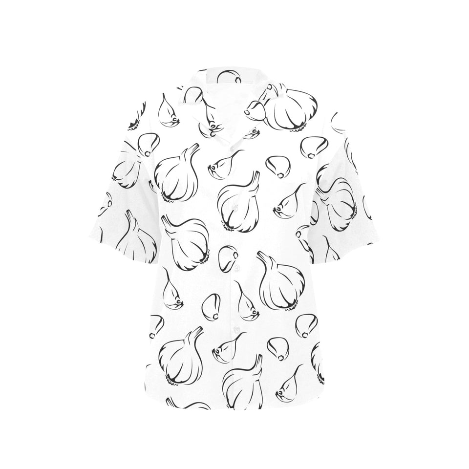 Garlic pattern black white Women's All Over Print Hawaiian Shirt