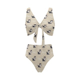 Cute Siberian Husky Chest Bowknot High Waisted Bikini Swimsuit
