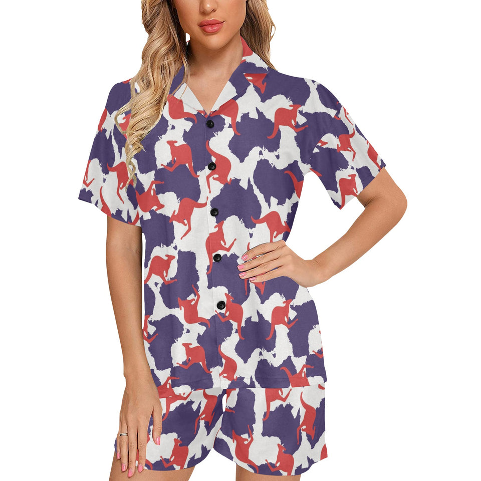Kangaroo Australian pattern Women's V-Neck Short Pajama Set