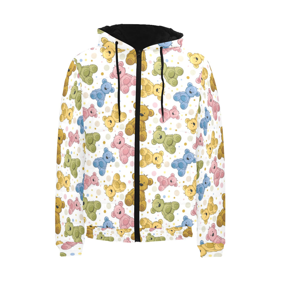 Teddy Bear Pattern Print Design 01 Men's Padded Hooded Jacket