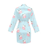 Cute cow flower pattern Women's Long Sleeve Belted Night Robe