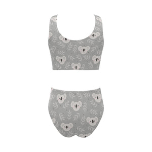 Cute koala leaves pattern Chest Bowknot High Waisted Bikini Swimsuit
