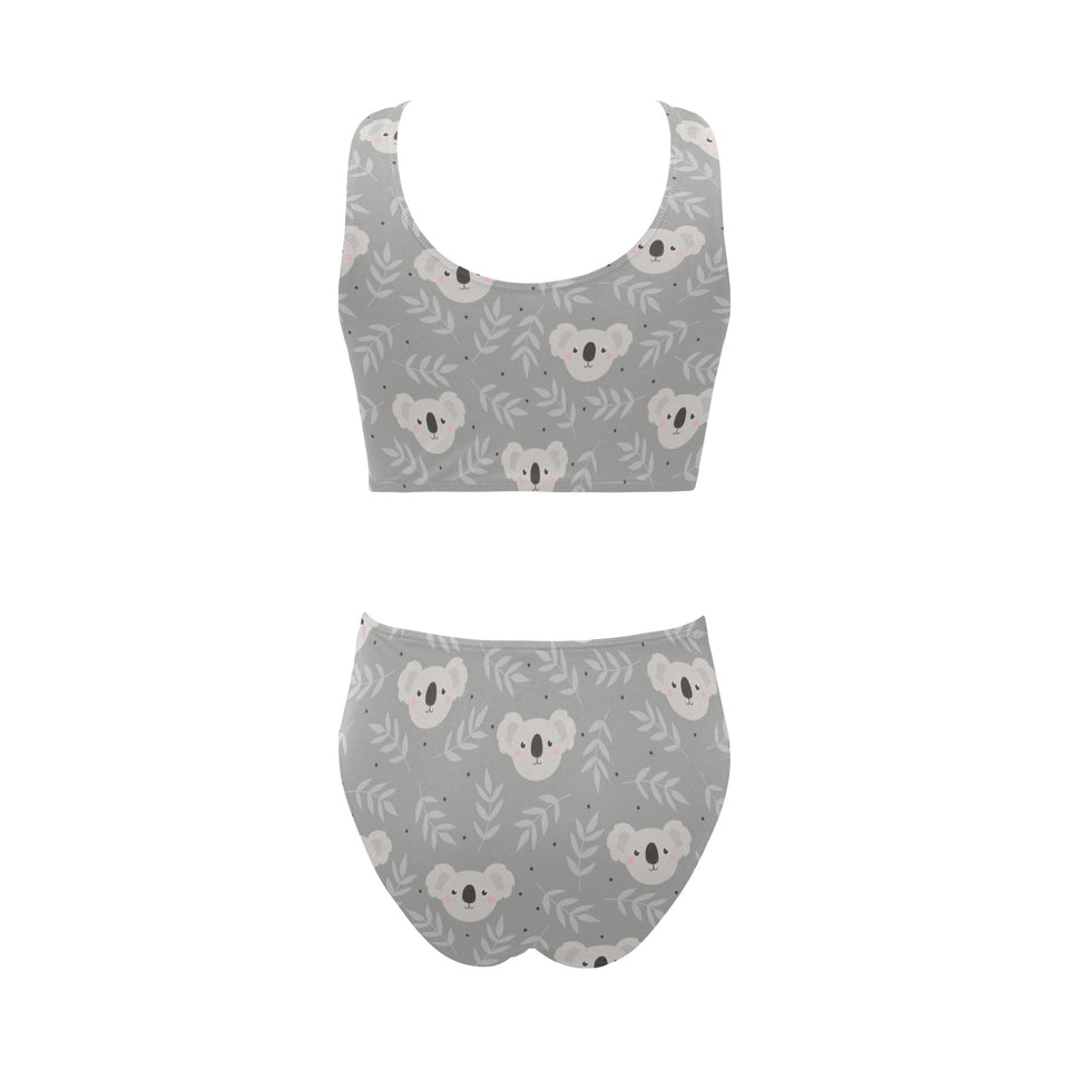 Cute koala leaves pattern Chest Bowknot High Waisted Bikini Swimsuit