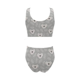 Cute koala leaves pattern Chest Bowknot High Waisted Bikini Swimsuit