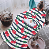 Hand drawn cherry pattern striped background Blanket Robe with Sleeves