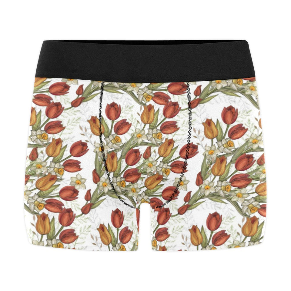 Red tulips and daffodils pattern Men's All Over Print Boxer Briefs Men's Underwear