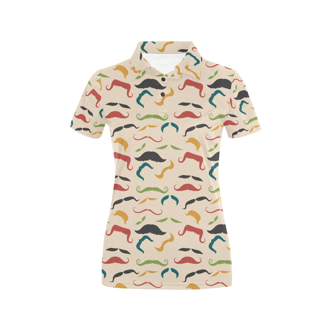 Mustache Beard Pattern Print Design 03 Women's All Over Print Polo Shirt
