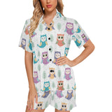 Cute owl pattern Women's V-Neck Short Pajama Set