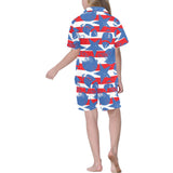 American football ball star stripes pattern Kids' Boys' Girls' V-Neck Short Pajama Set