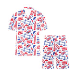 British Pattern Print Design 01 Men's V-Neck Short Pajama Set