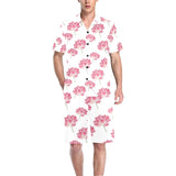 Pink lotus waterlily pattern Men's V-Neck Short Pajama Set
