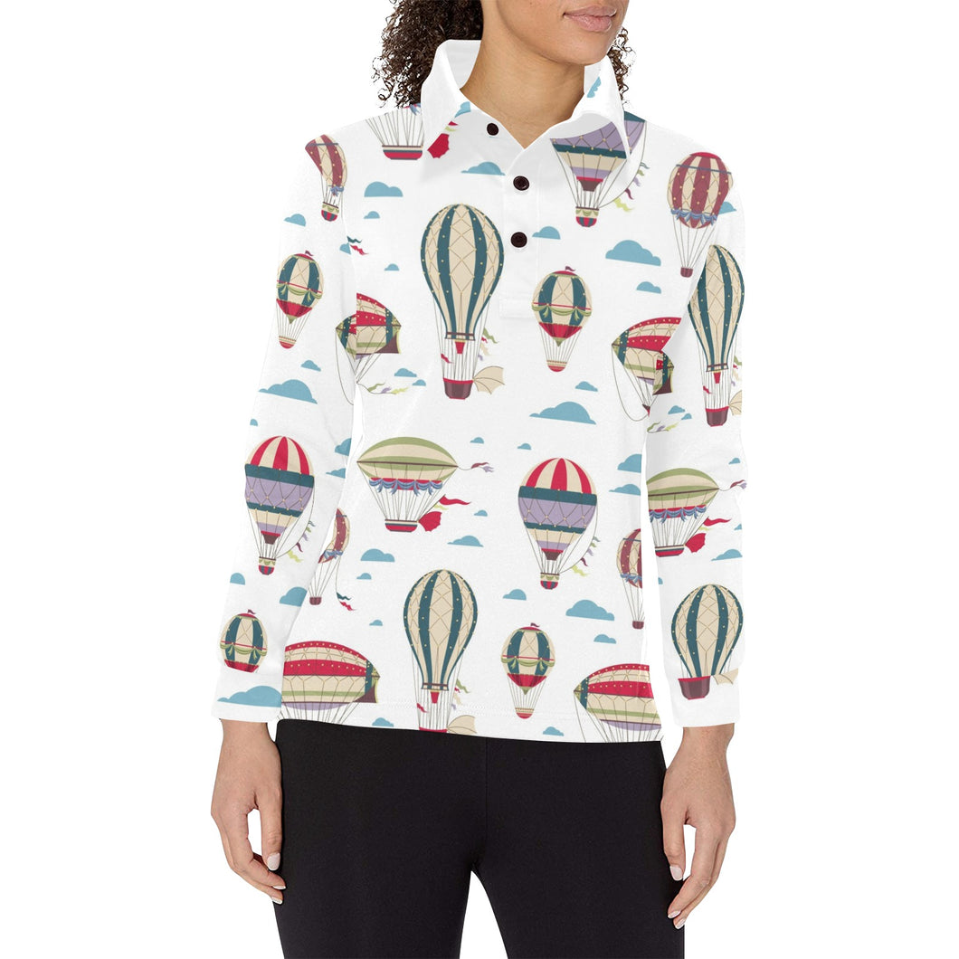 Hot air balloon pattern Women's Long Sleeve Polo Shirt