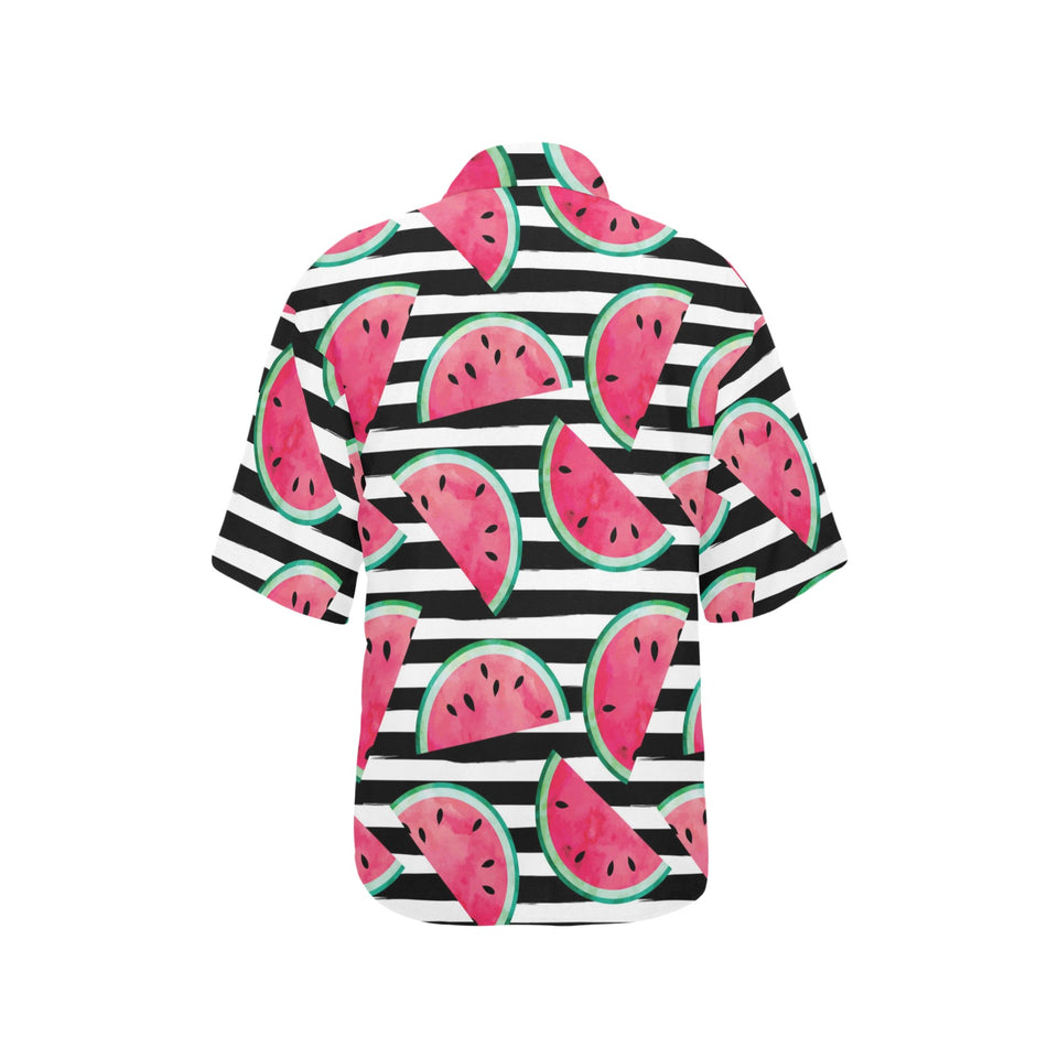 Watercolor paint textured watermelon pieces Women's All Over Print Hawaiian Shirt