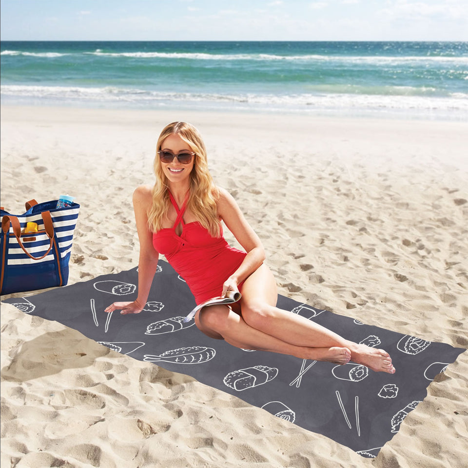 sushi pattern black background Beach Towel