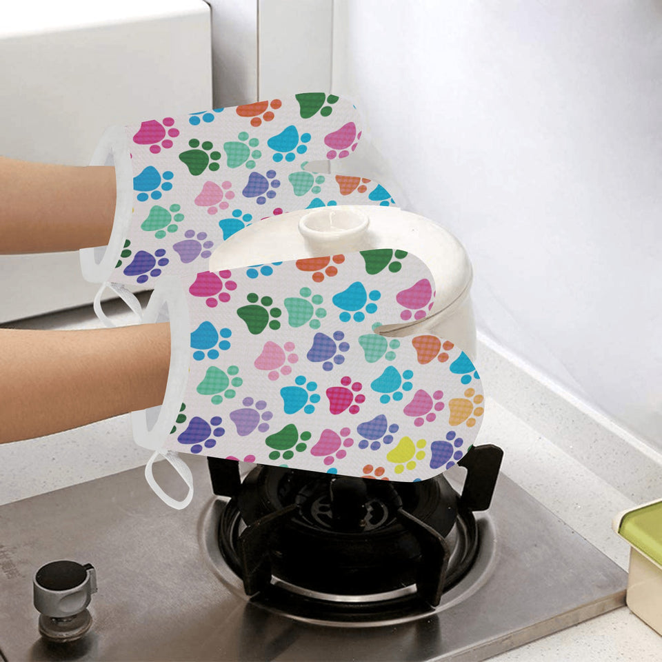 Dog Paws Pattern Print Design 01 Heat Resistant Oven Mitts