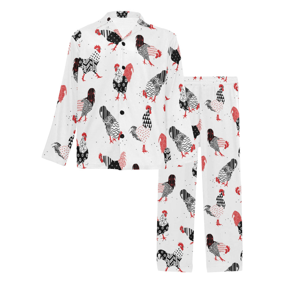 Cool rooster chicken cock floral ornament backgrou Men's Long Pajama Set