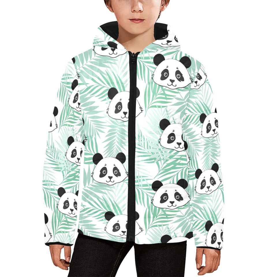 Panda pattern tropical leaves background Kids' Boys' Girls' Padded Hooded Jacket