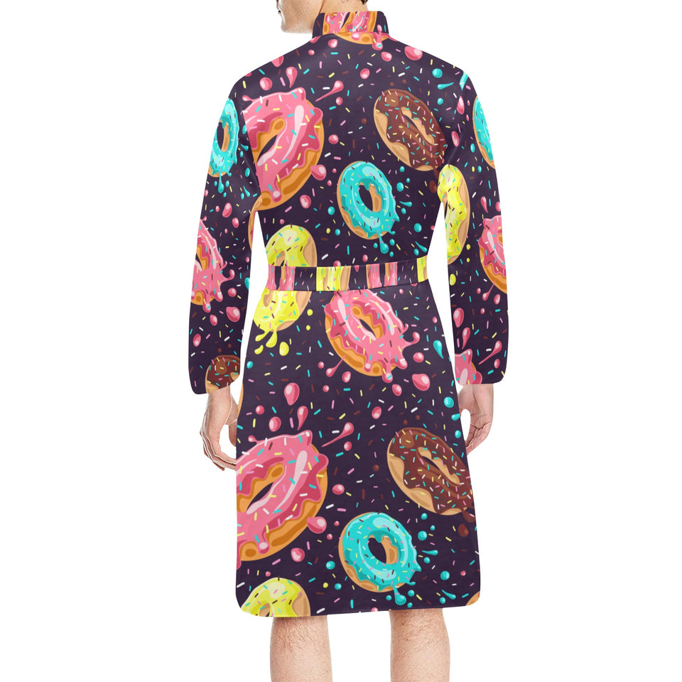 Colorful donut glaze pattern Men's Long Sleeve Belted Night Robe