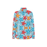 Blue red orange starfish pattern Women's Long Sleeve Polo Shirt